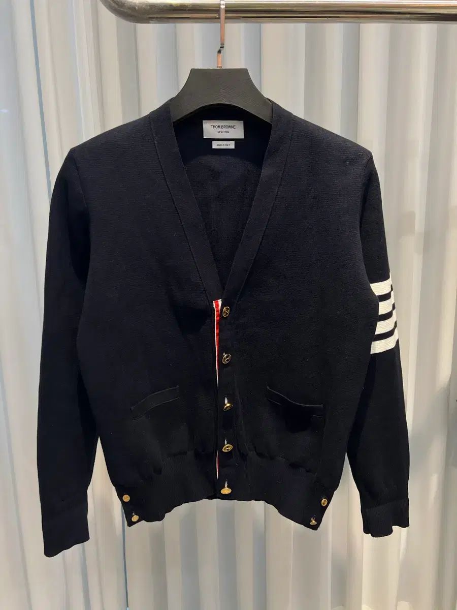 2 3回着用 トム ブラウン 四本サイドライン ミラノステッチ カーディガン ネイビー ゴールド