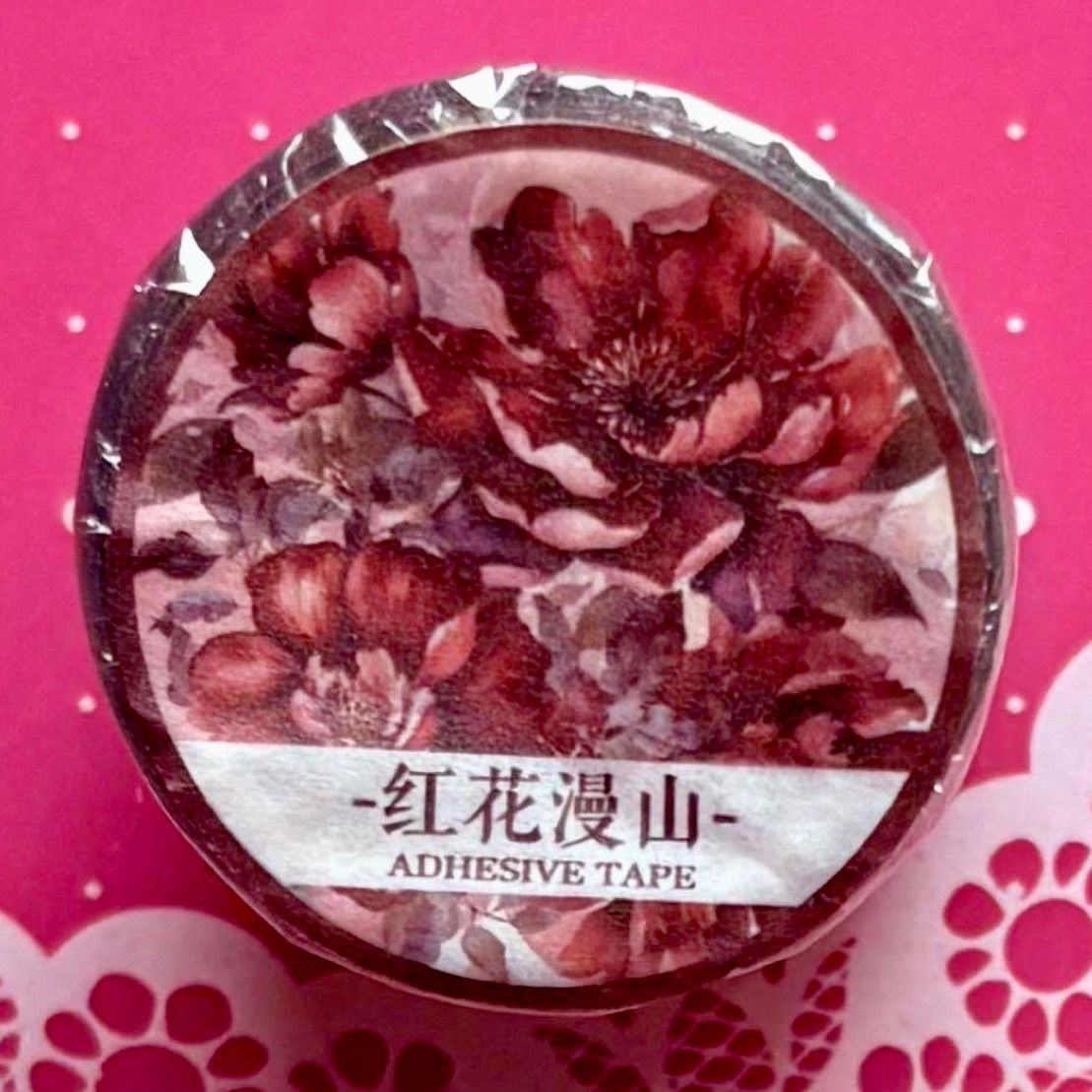 贝壳光6cm×2m 红花漫山 海外マスキングテープ 海外マステ 和柄 花 漢字