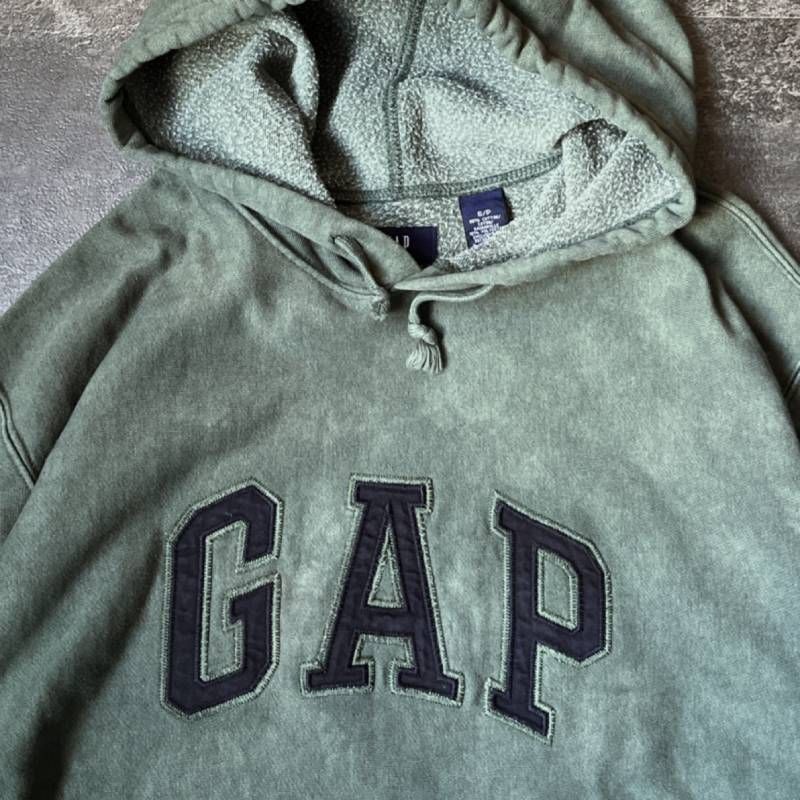 Old GAP Reverse Weave Type Hoodie Men's Tag S Moss Green Faded