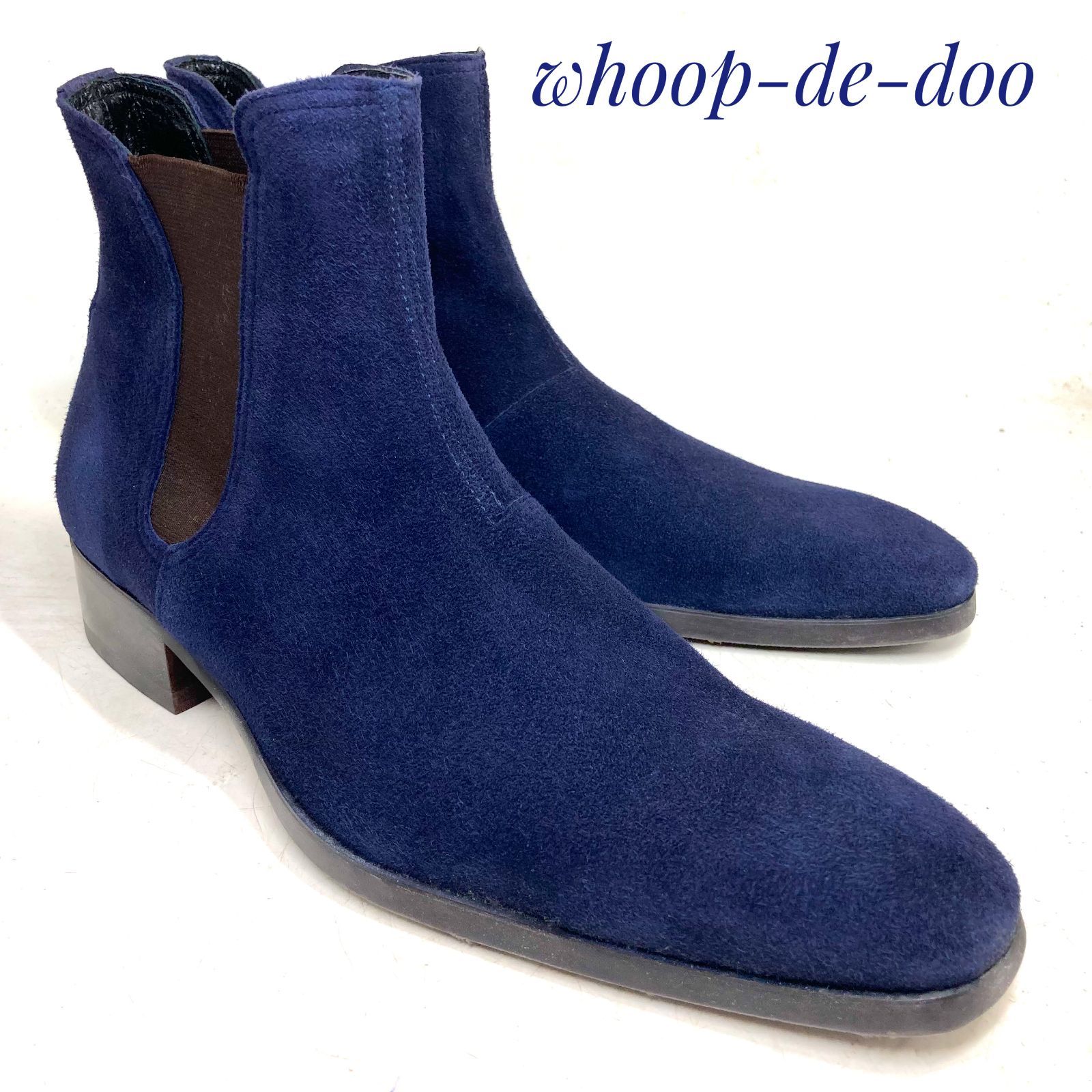 whoop de doo フープディドゥ スウェード サイドゴアブーツ 紺 ネイビー 24 5 cm 革靴 ブーツ ドレス カジュアル 本革 本皮 メンズ