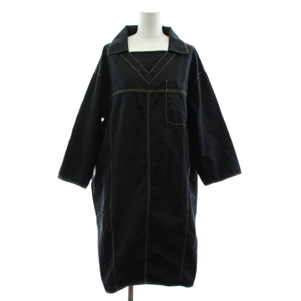 メゾンマルジェラ 4 Maison Margiela 4 ワンピース ミモレ 七分袖 配色ステッチ 麻 リネン混 38 黒 ブラック 51CT081943440 /KU