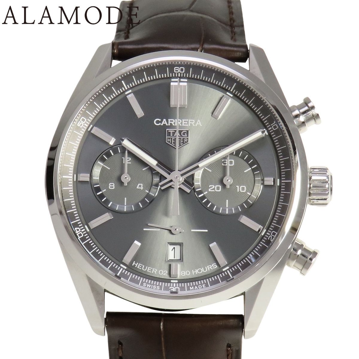 保証書付 タグホイヤー カレラ クロノグラフ CBN 2012.FC 6483 SS 革 グレー 自動巻き メンズ アラモード