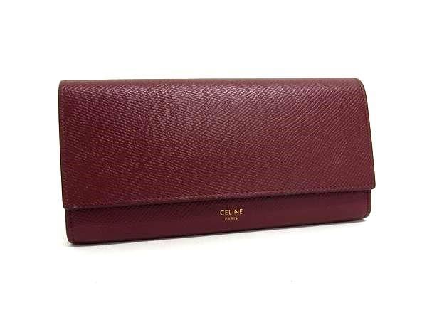CELINE セリーヌ 長財布 ラージフラップ ウォレット ボルドー系 レザー