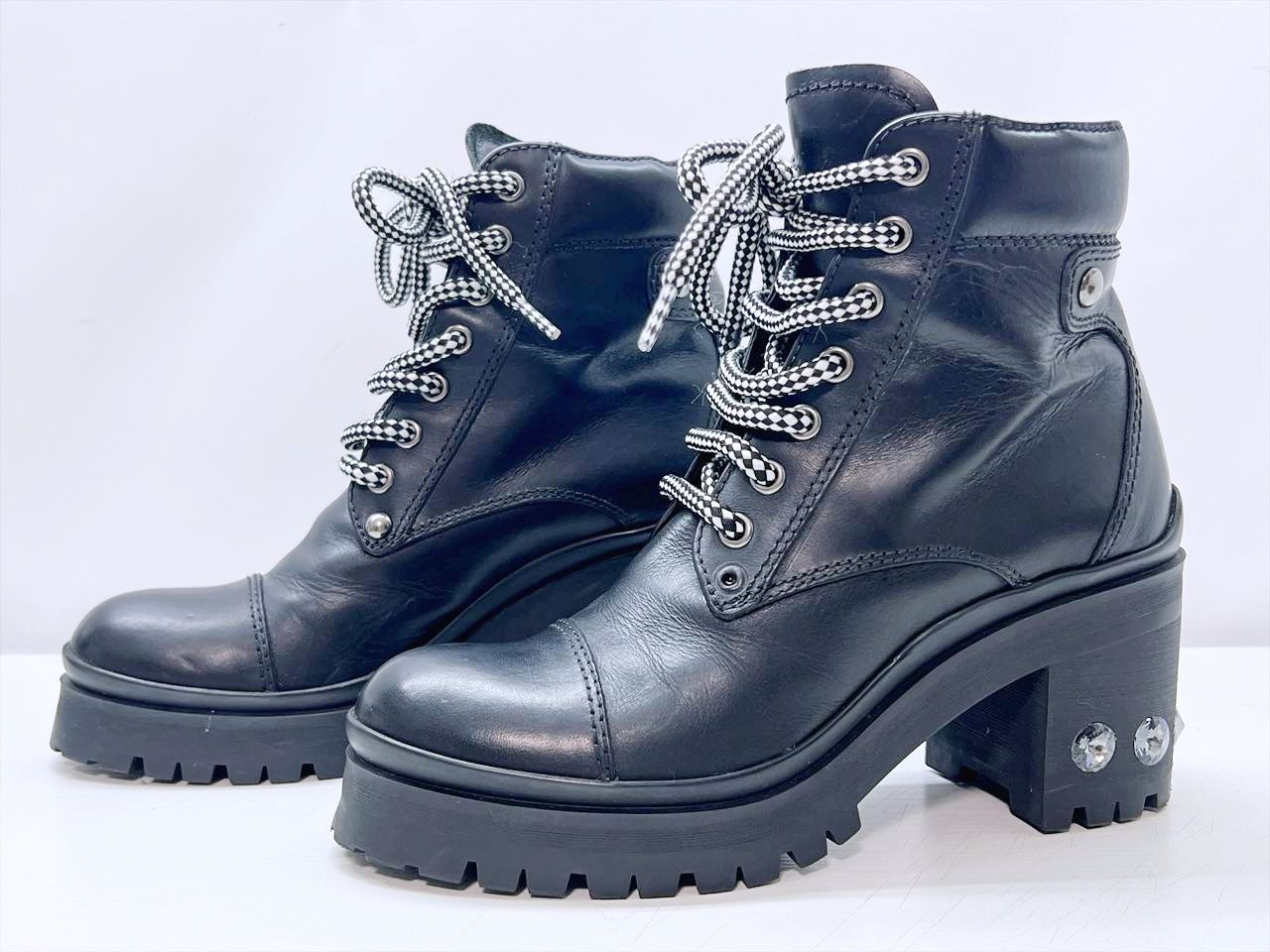 MIUMIU ミュウミュウ ビジュー レザー ショートブーツ 34 約21ｃｍ