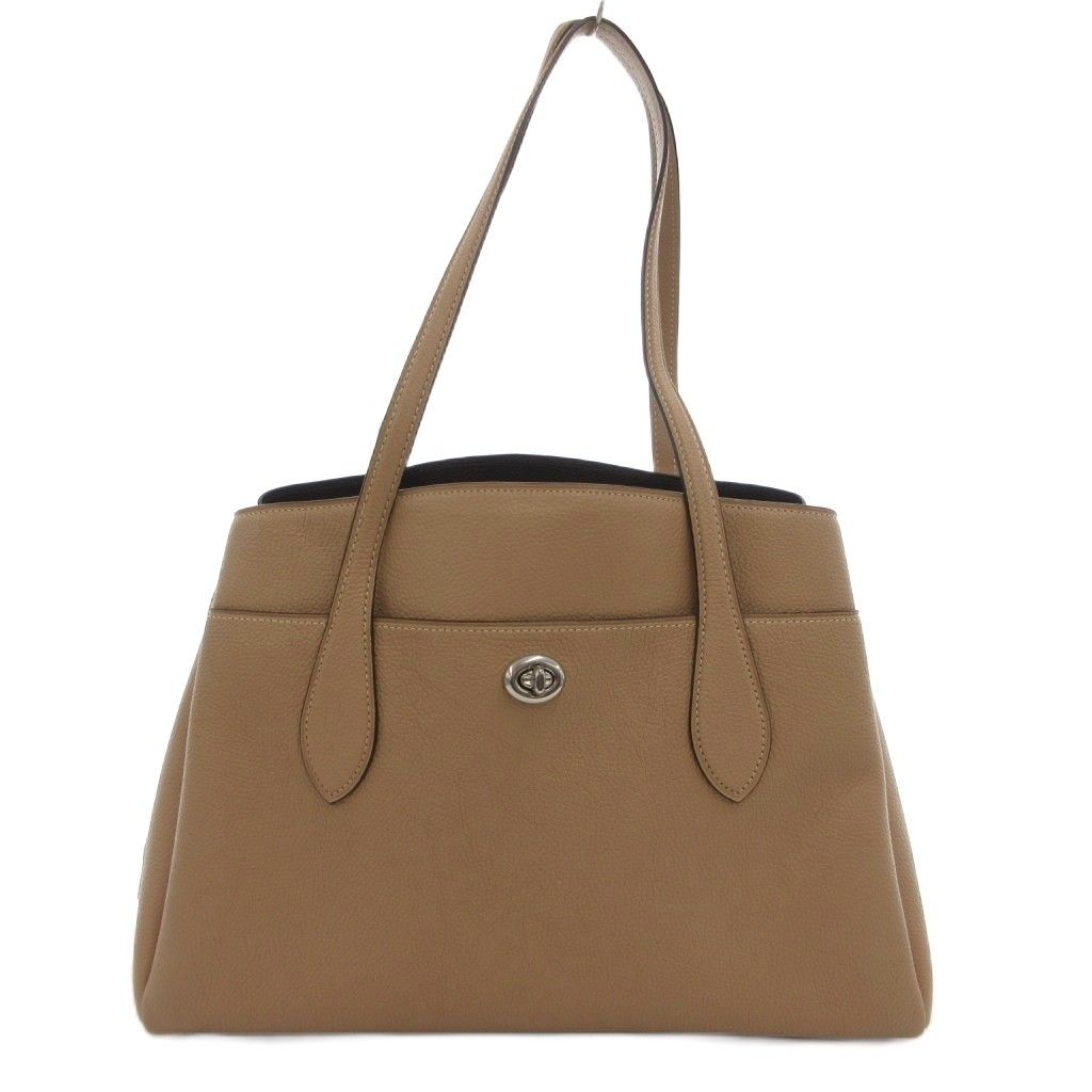 【中古】コーチ COACH 88340 ローラ キャリーオール トートバッグ シボ革 レザー ターンロック ベージュ /JS コーチ COACH 88340 ローラ キャリーオール トートバッグ シボ革