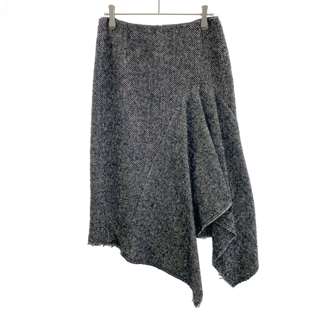 DRIES VAN NOTEN ドリスヴァンノッテン ヘリンボーンウールドレープスカート グレー 34