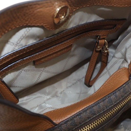 【中古】マイケルコース MICHAEL KORS ハンドバッグ ロゴ PVC レザー シグネチャー 茶 ブラウン 30F0G1AE2B ■GY18 マイケルコース MICHAEL KORS ハンドバッグ ロゴ PVC レザー