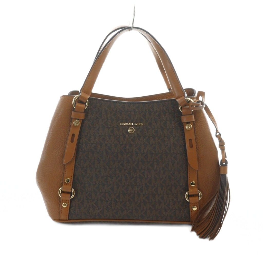 【中古】マイケルコース MICHAEL KORS ハンドバッグ ロゴ PVC レザー シグネチャー 茶 ブラウン 30F0G1AE2B ■GY18 マイケルコース MICHAEL KORS ハンドバッグ ロゴ PVC レザー