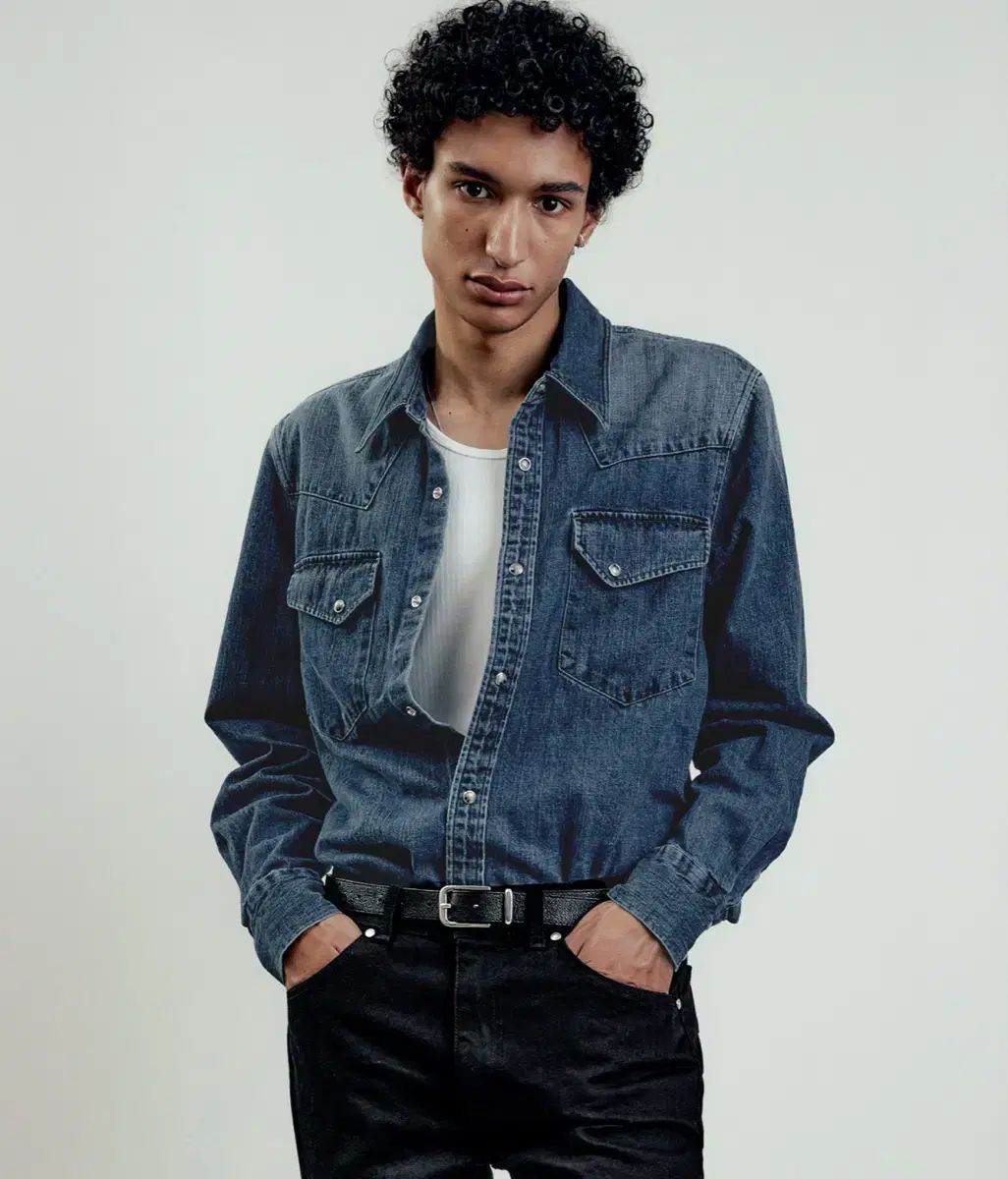 エルムード ベッﾄﾞガｲ デニム ウェスタン シャツ ウォッシュド ブルー 44