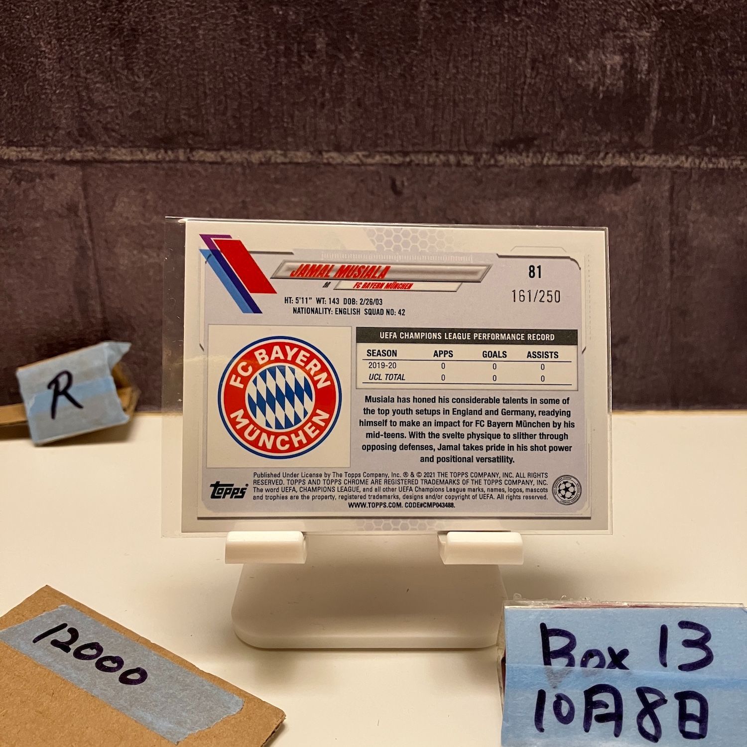 2020 Topps Chrome Jamal Musiala 161 250 FC Bayern München Purple Speckled Refractor RC ルーキー Rookie カード