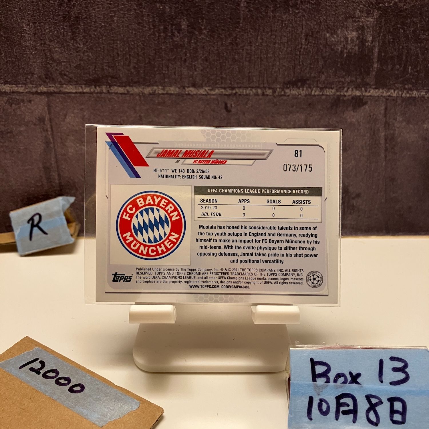 2020 Topps Chrome Jamal Musiala 073 175 FC Bayern München Pink Refractor RC ルーキー Rookie カード