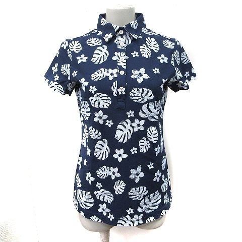 キャロウェイ CALLAWAY ポロシャツ 半袖 花柄 M 紺 ネイビー 白