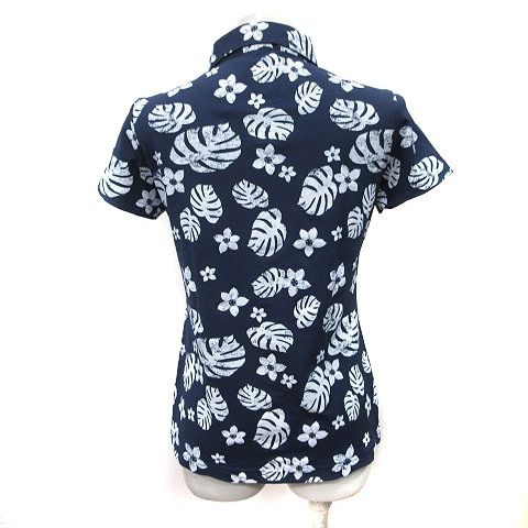 キャロウェイ CALLAWAY ポロシャツ 半袖 花柄 M 紺 ネイビー 白