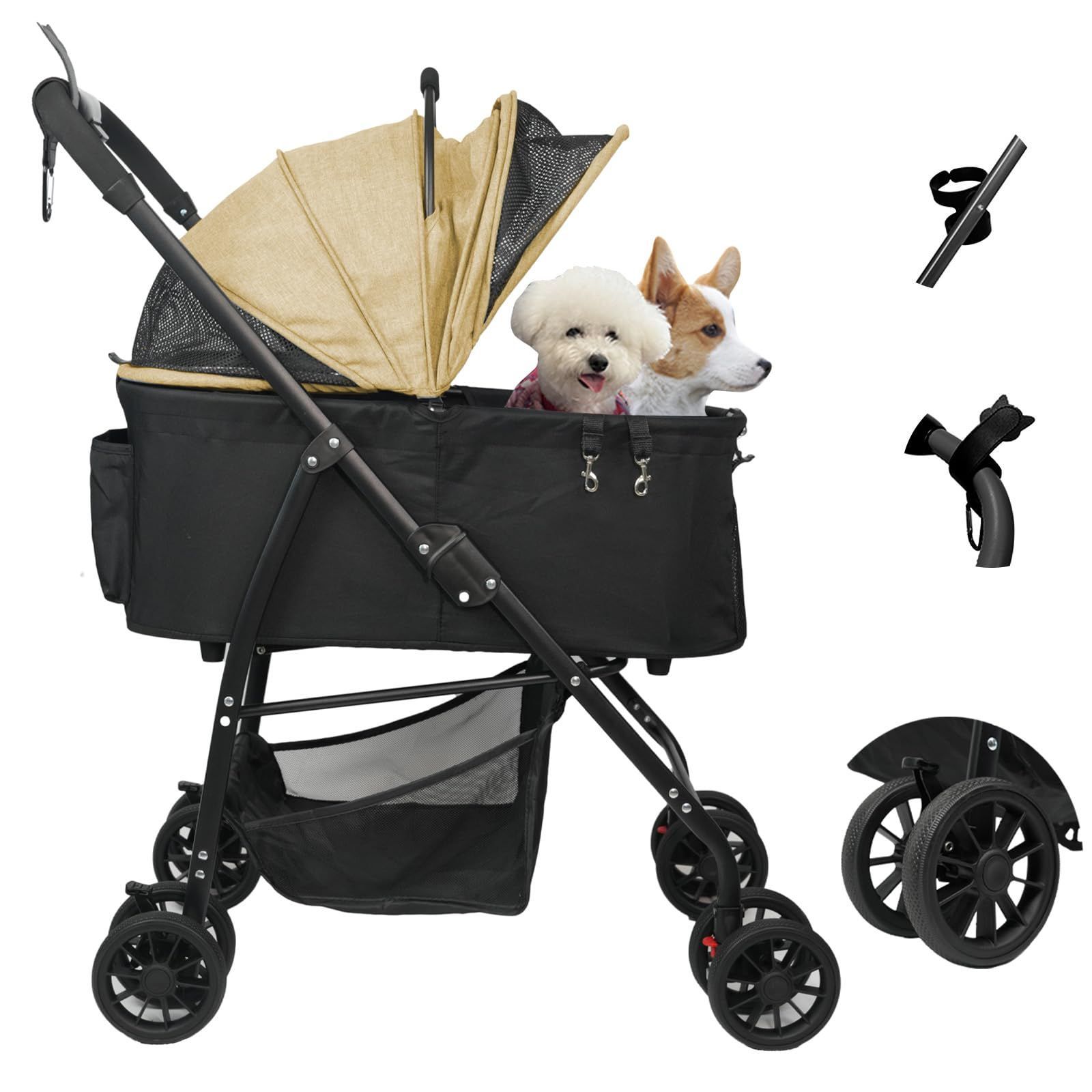 商品 折りたたみ 犬用カート ワンタッチ 全体型 コンパクト バギー 軽量 犬 66 cmの大型ゆりかご 取り外し ドッグカート 分離型 PU耐摩耗ホイール ペット ベビーカー 中型犬一匹用 かーと 多頭の小型犬 猫 前輪360°後輪ブレ