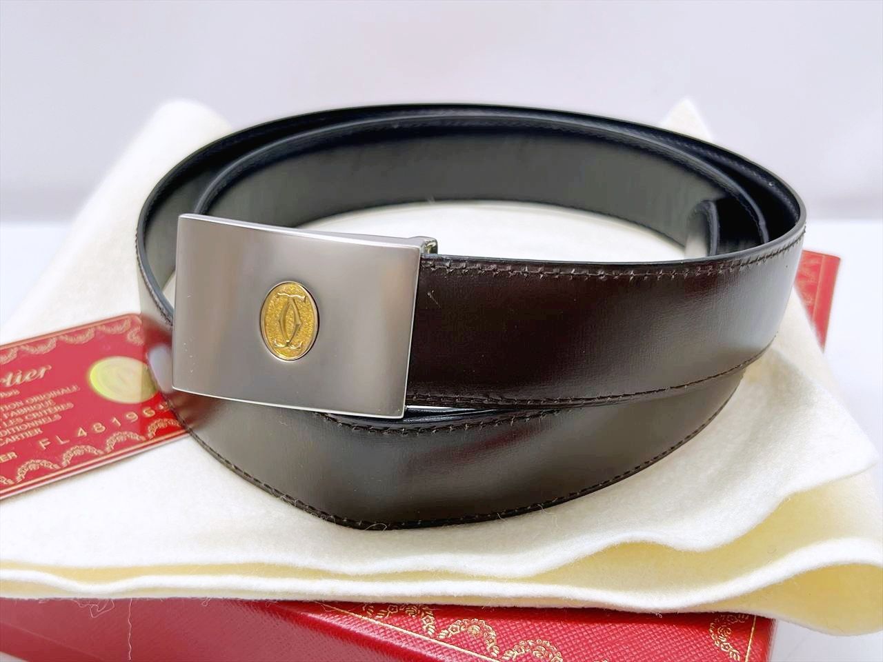 美品 Cartier カルティエ 2C コンビ スクエアバックル レザーベルト