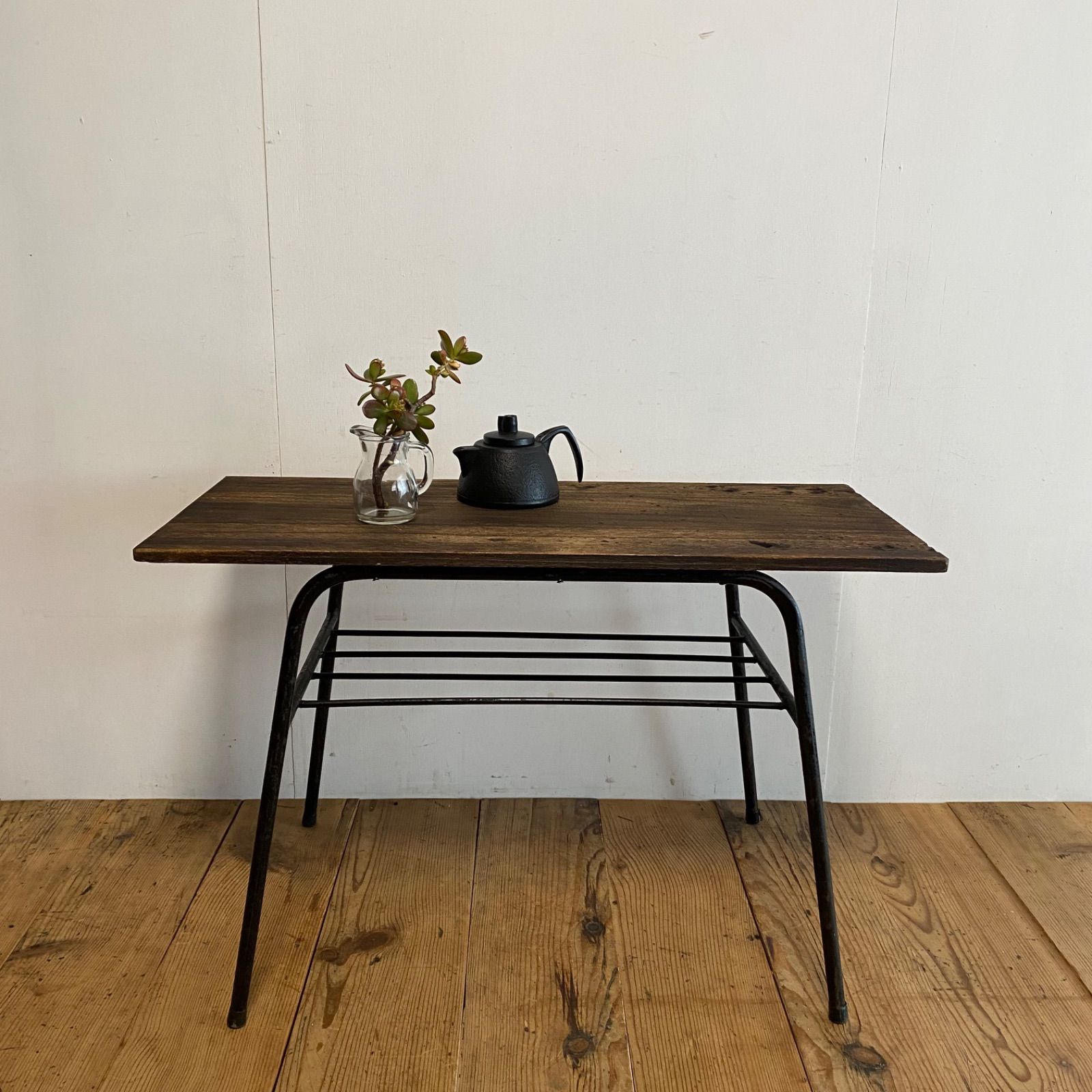 アンティーク 鉄脚 テーブル 古材 無垢 天板 y317 - メルカリ