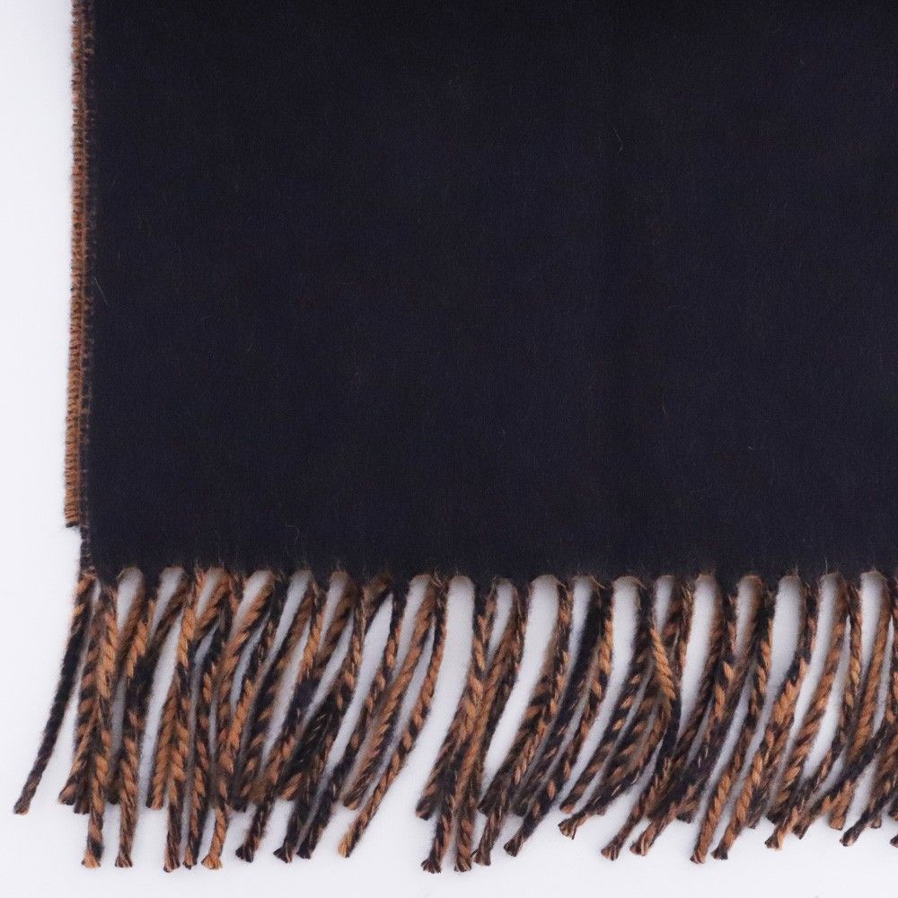 HERMES ロゴ ダブルフェイス カシミヤ マフラー ブラウン ネイビー