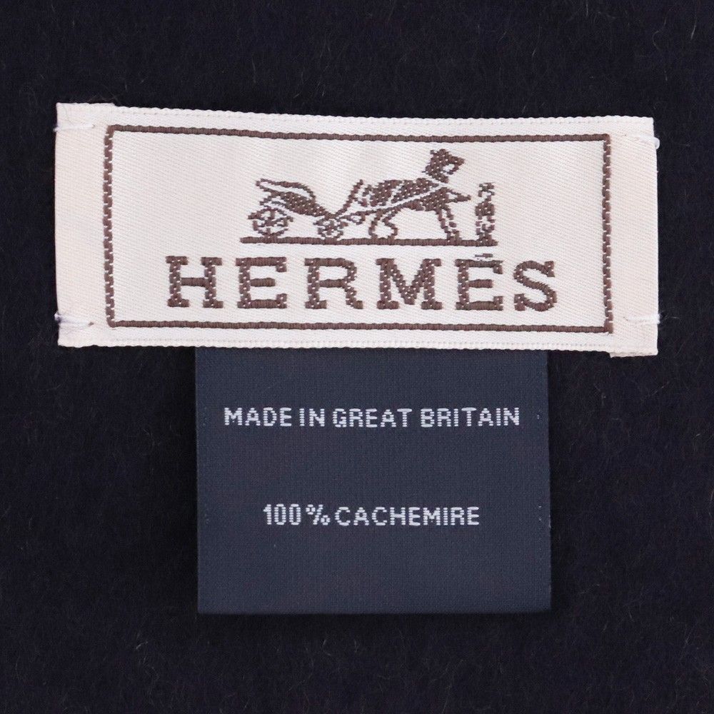 HERMES ロゴ ダブルフェイス カシミヤ マフラー ブラウン ネイビー