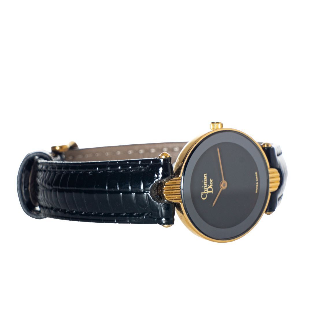 良品】Christian Dior ブラックムーン 3032 レディース時計