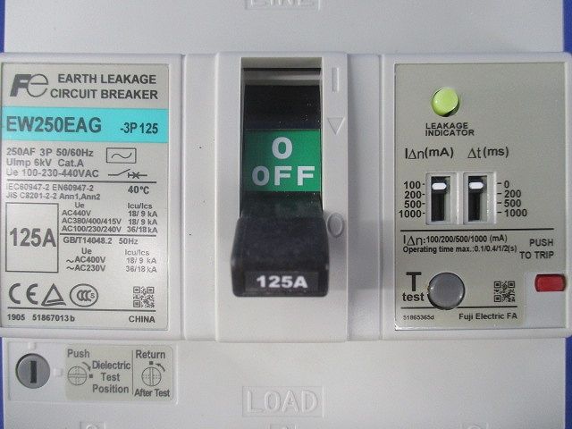 一般配線用漏電遮断器 3P125A(傷・汚れ有) EW250EAG-3P125 - メルカリ