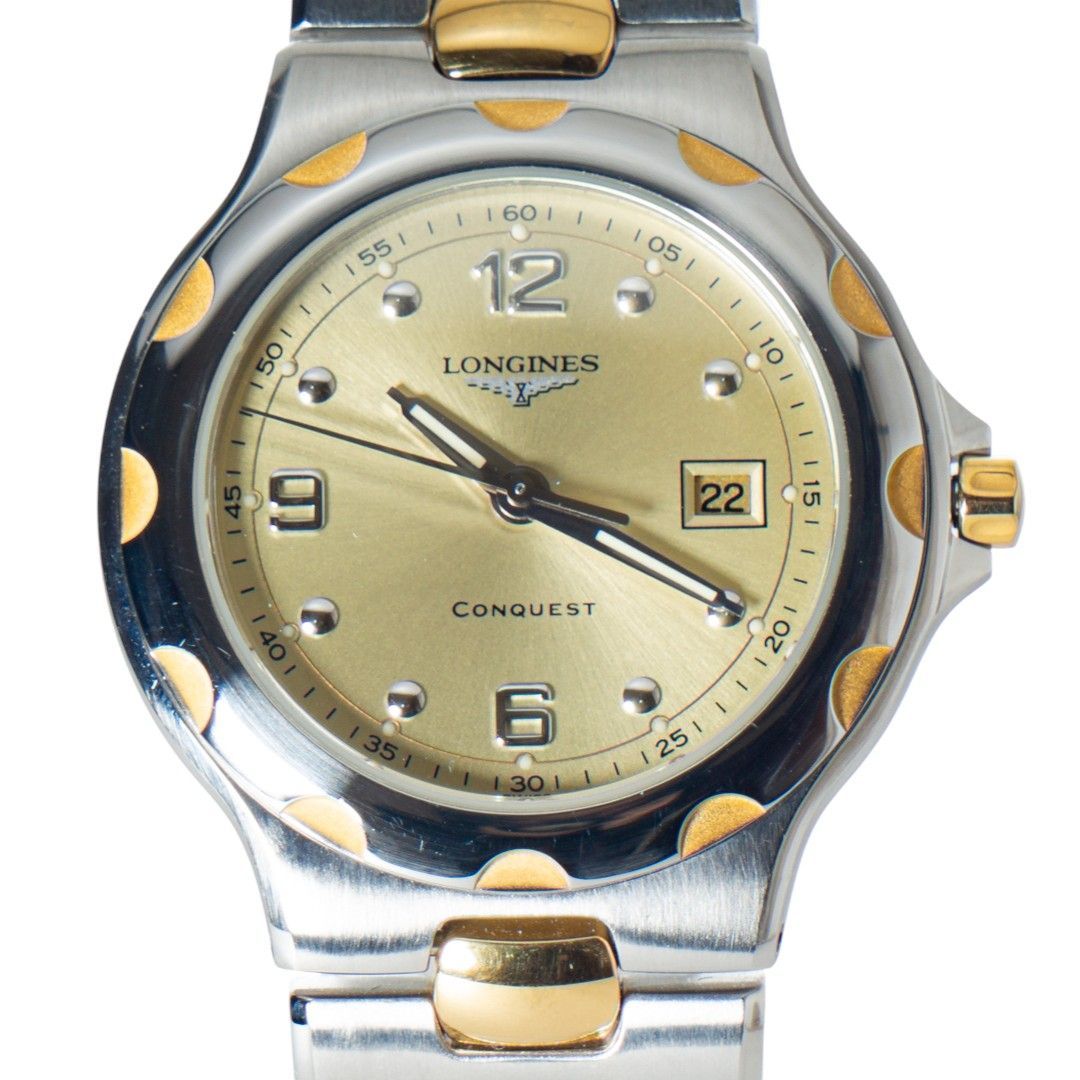 【美品】ロンジン コンクエスト ゴールド ラウンド レディース 腕時計 663 新品電池・稼働】ロンジン コンクエスト ゴールド ラウンド 3針 スイス