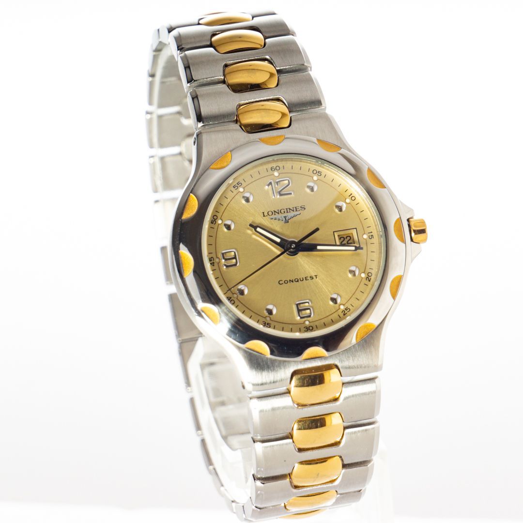 【美品】ロンジン コンクエスト ゴールド ラウンド レディース 腕時計 663 新品電池・稼働】ロンジン コンクエスト ゴールド ラウンド 3針 スイス
