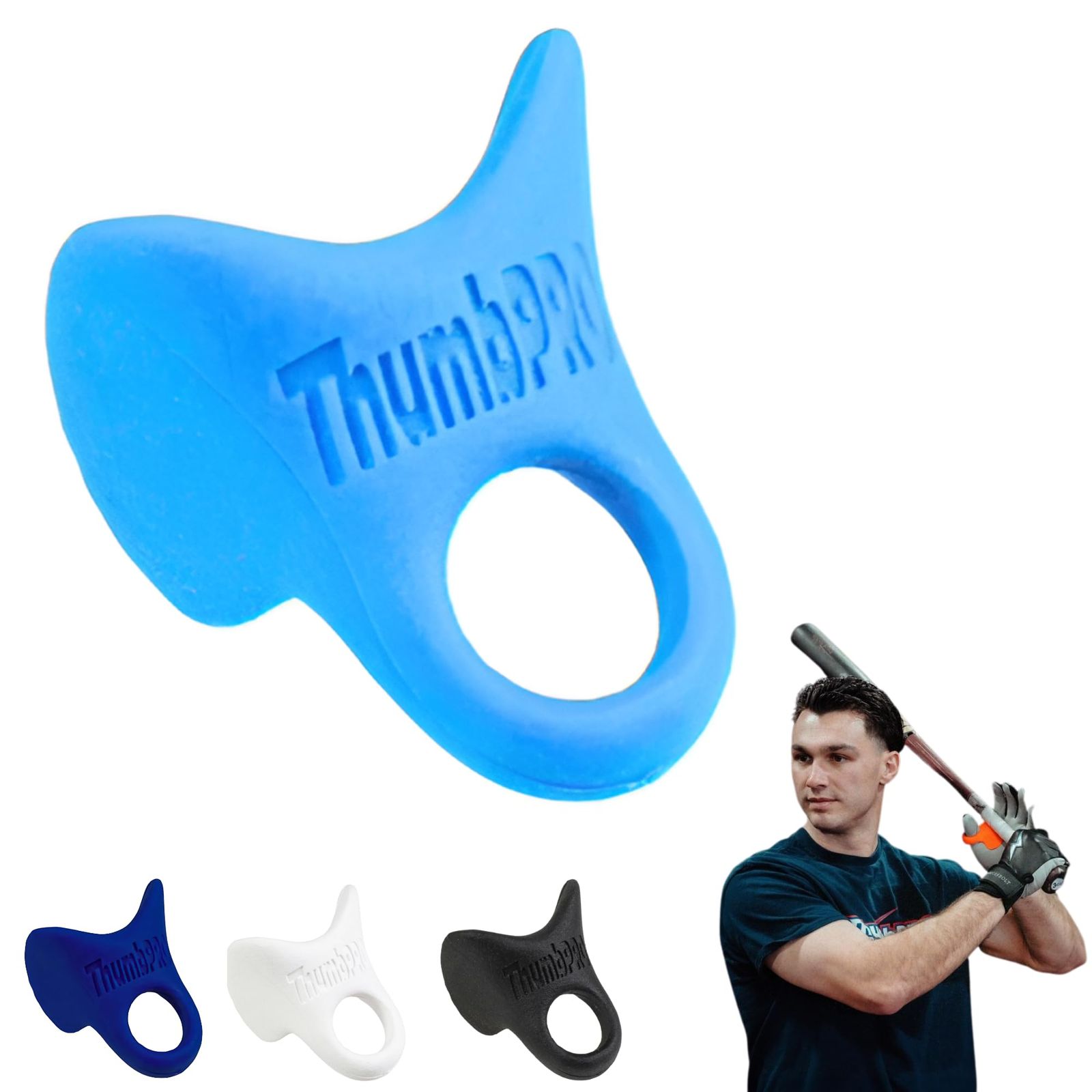 ThumbPRO 野球 サムガード - バッティングエイド & グリップエンハンサー - 刺すことを減らし、スイングを改善 - 野球&ソフトボール用 - すべてのレベル、左手/右手 - 3サイズ (パウダーブルー、ミディアム) [パウダーブルー] [M]