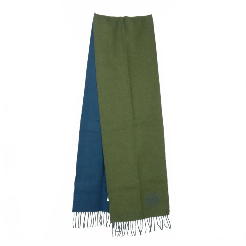 ロエベ LOEWE アナグラム刺繍 フリンジ バイカラー ストール マフラー