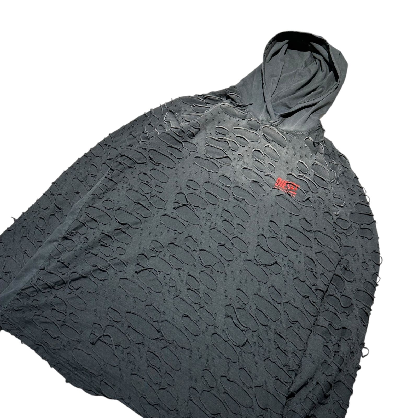 DIESEL ディーゼル T-CRANE-LS-HOOD デストロイ コットン フーディ A 16173 L ブラック プルオーバー パーカー ダメージ加工 ロゴ