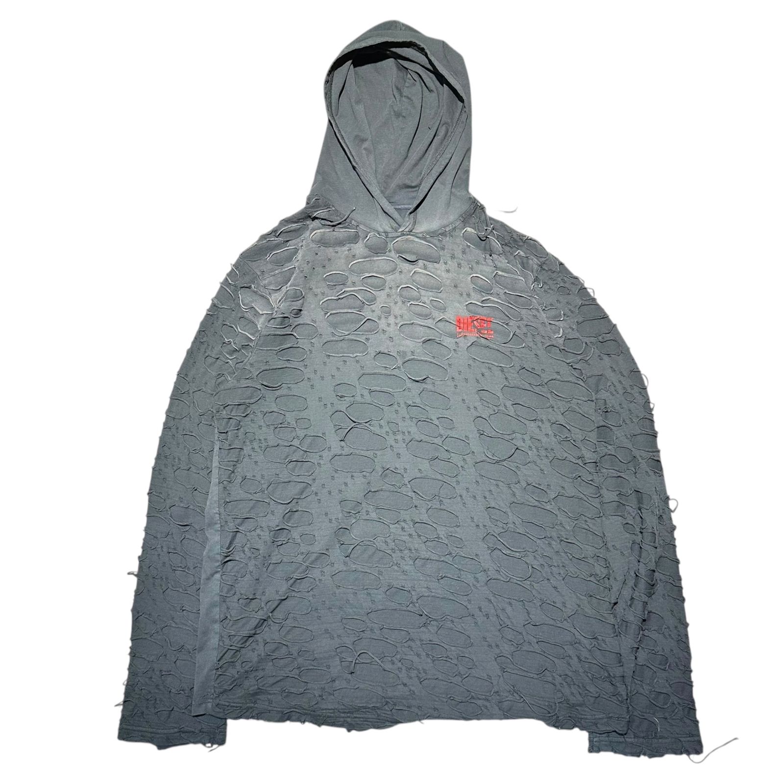 DIESEL ディーゼル T-CRANE-LS-HOOD デストロイ コットン フーディ A 16173 L ブラック プルオーバー パーカー ダメージ加工 ロゴ