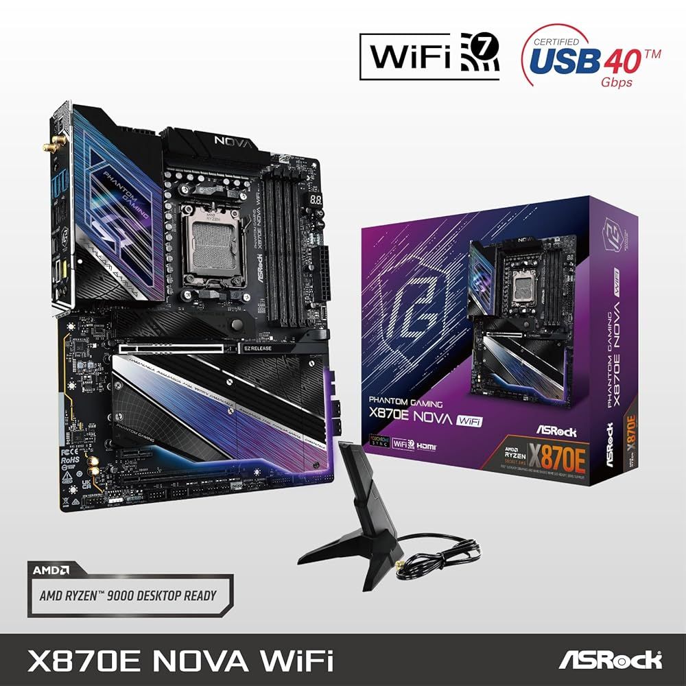 ASRock マザーボード X 870 E Nova WiFi AMD Ryzen 9000 シリーズ CPU Soket AM 5 対応 チップセット ATX 品