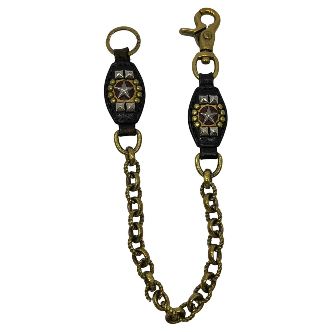 CALEE ウォレットチェーン ゴールド キャリー/CALEE ウォレット チェーン レザー&ゴールド スター スタッズ