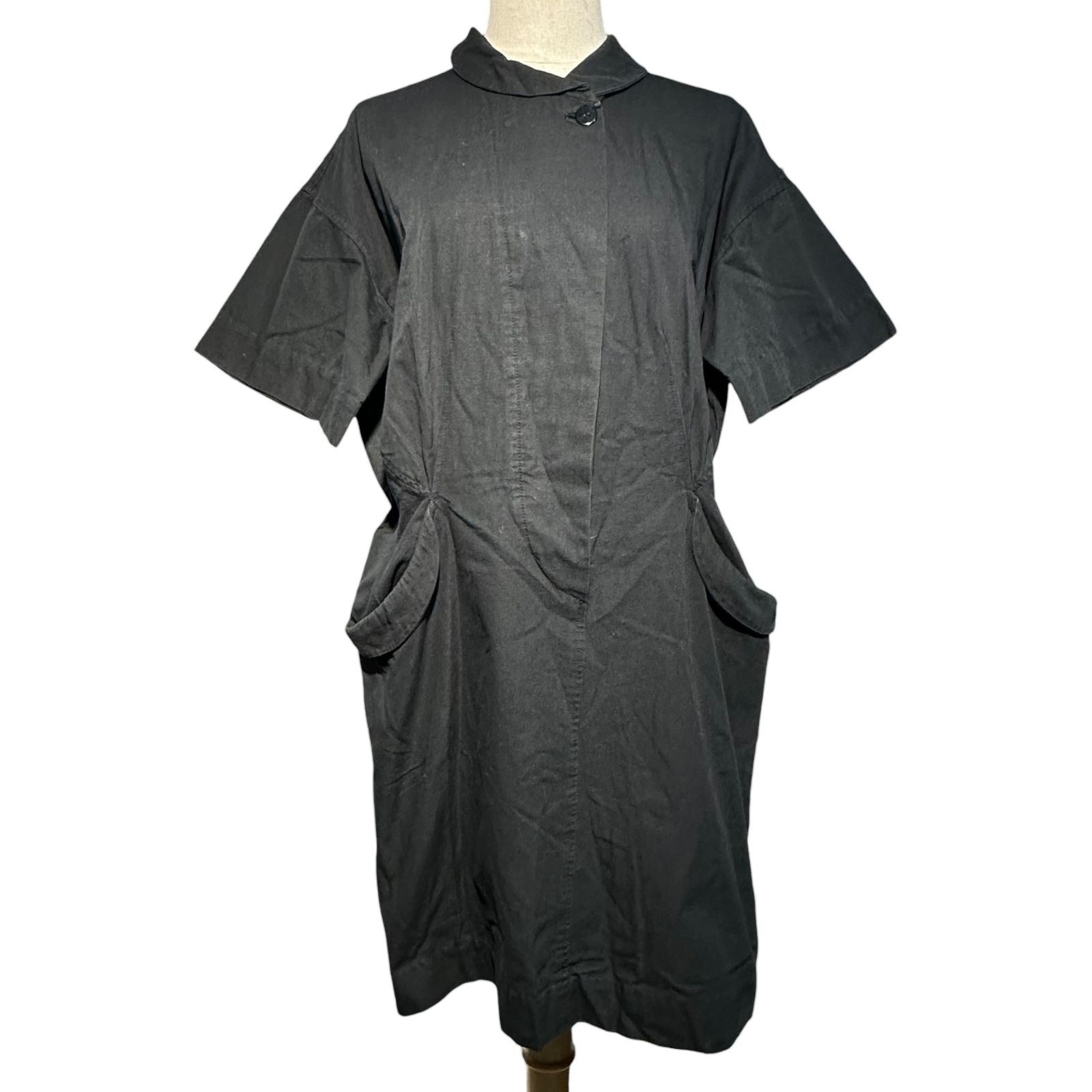 Y s ワイズ 70 Cotton 2 Pocket Pullover Shirt Dress コットン 2ポケット プルオーバー シャツ ワンピース ブラック 70年代 ヴィンテージ アーカイブ