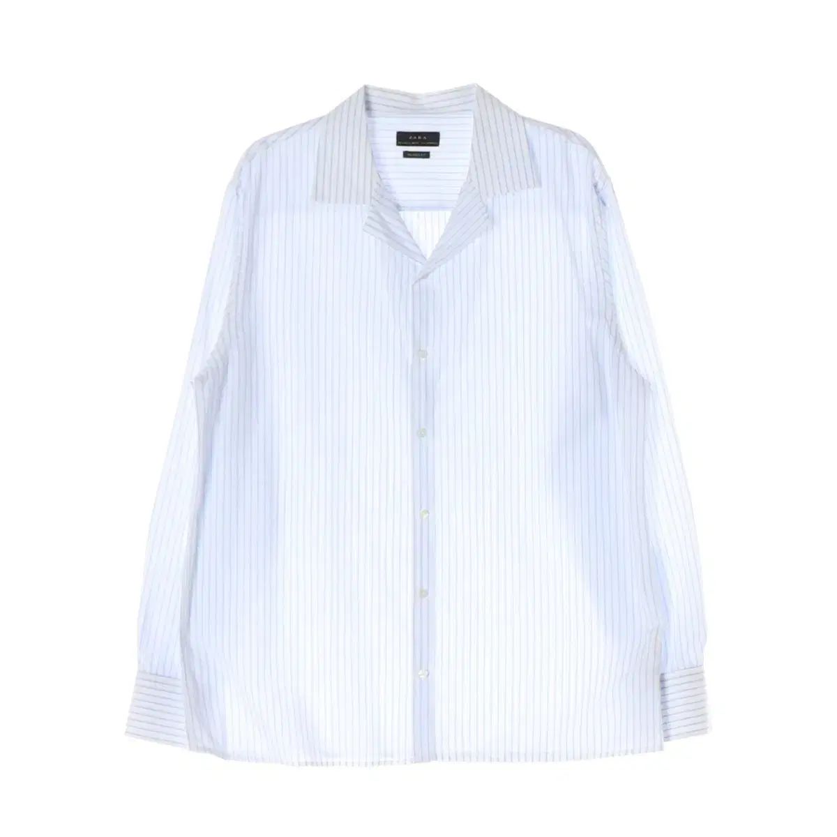 ZARA オープンカラー ストライプ リラックスドフィット シャツ 白 ブルー XL