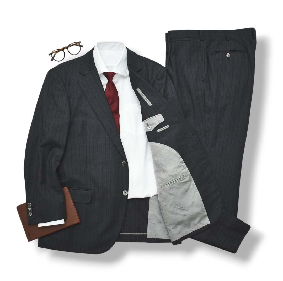 【美品】エルメネジルド ゼニアストライプ スーツセットアップ ベロア　L相当 美品】 エルメネジルドゼニア Ermenegildo Zegna ELECTA ストライプ柄