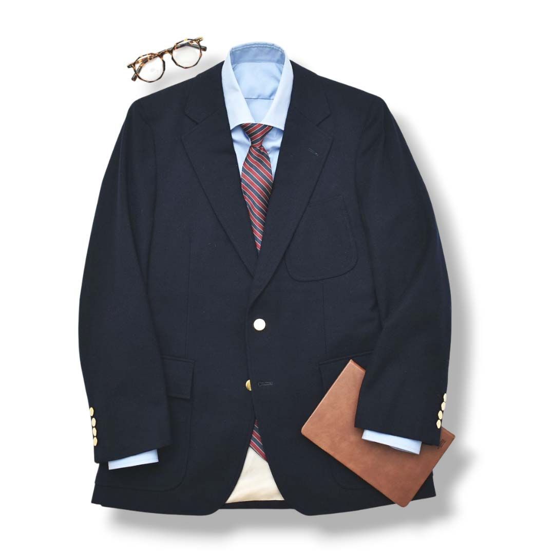 Avon House 紺ブレ 金ボタン ブレザージャケット 美品】 日本製 エーボンハウス AVON HOUSE フランネル ウール 金ボタン