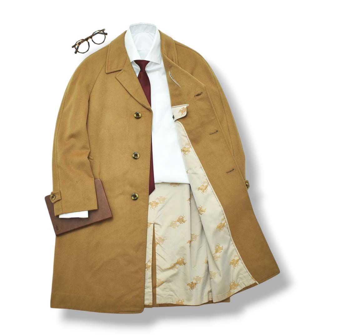 最 テーラー ハセガワ TAILOR HASEGAWA ジョンストンズ オブ エルガン Johnstons of Elgin ピュアカシミヤ ロング ウール チェスターコート 裏地乗馬柄 メンズ