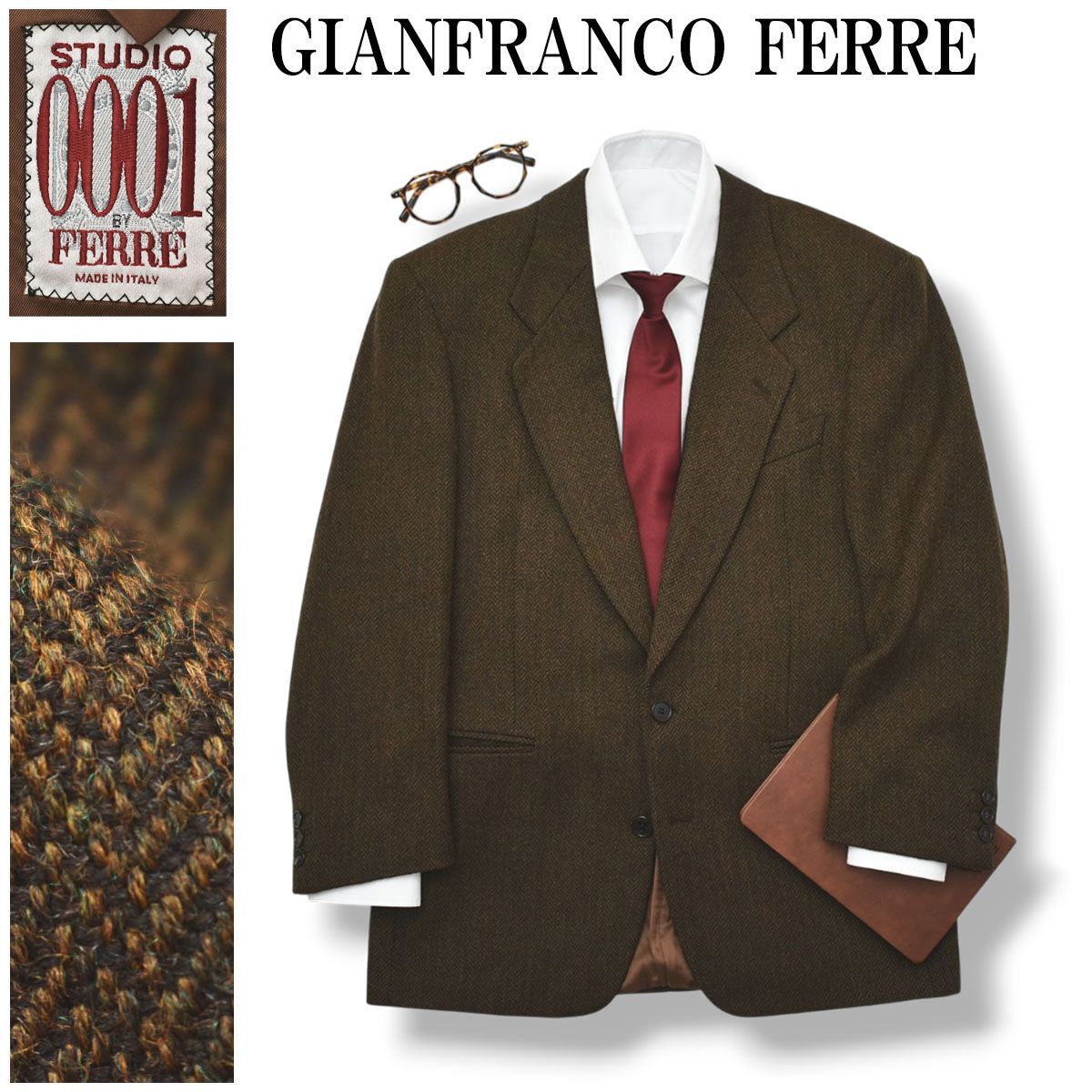 イタリア製 ジャンフランコ フェレ GIANFRANCO FERRE ヘリンボーン柄