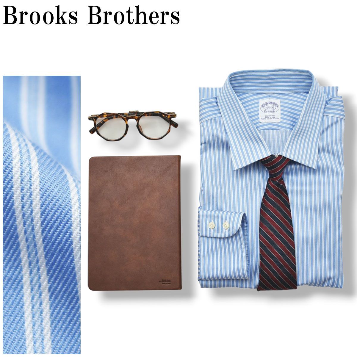 ブルックスブラザーズ Brooks Brothers 長袖 ALL COTTON ストライプ柄 レギュラー ドレスシャツ ワイシャツ Yシャツ 16 5 32 サックスブルー メンズ