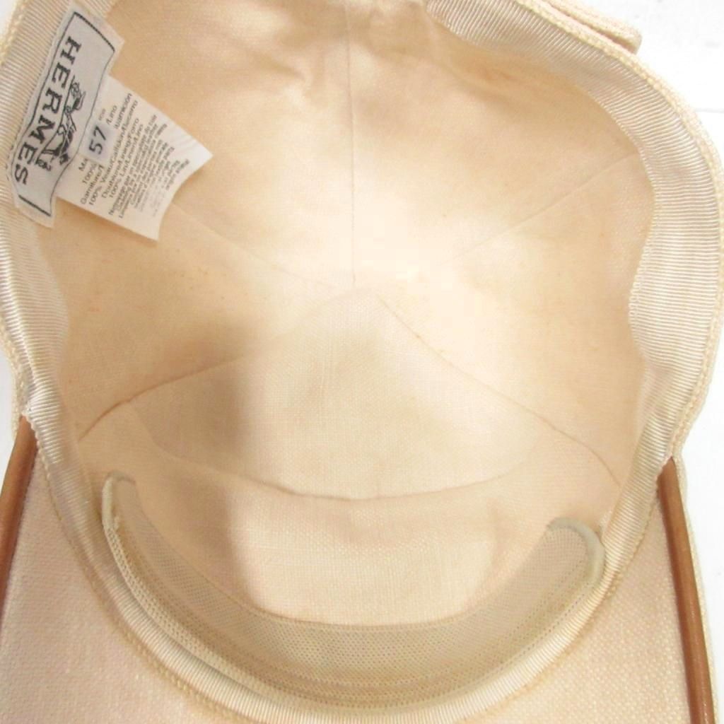 エルメス HERMES リネンキャンバス キャップ レザーパイピング 帽子 H