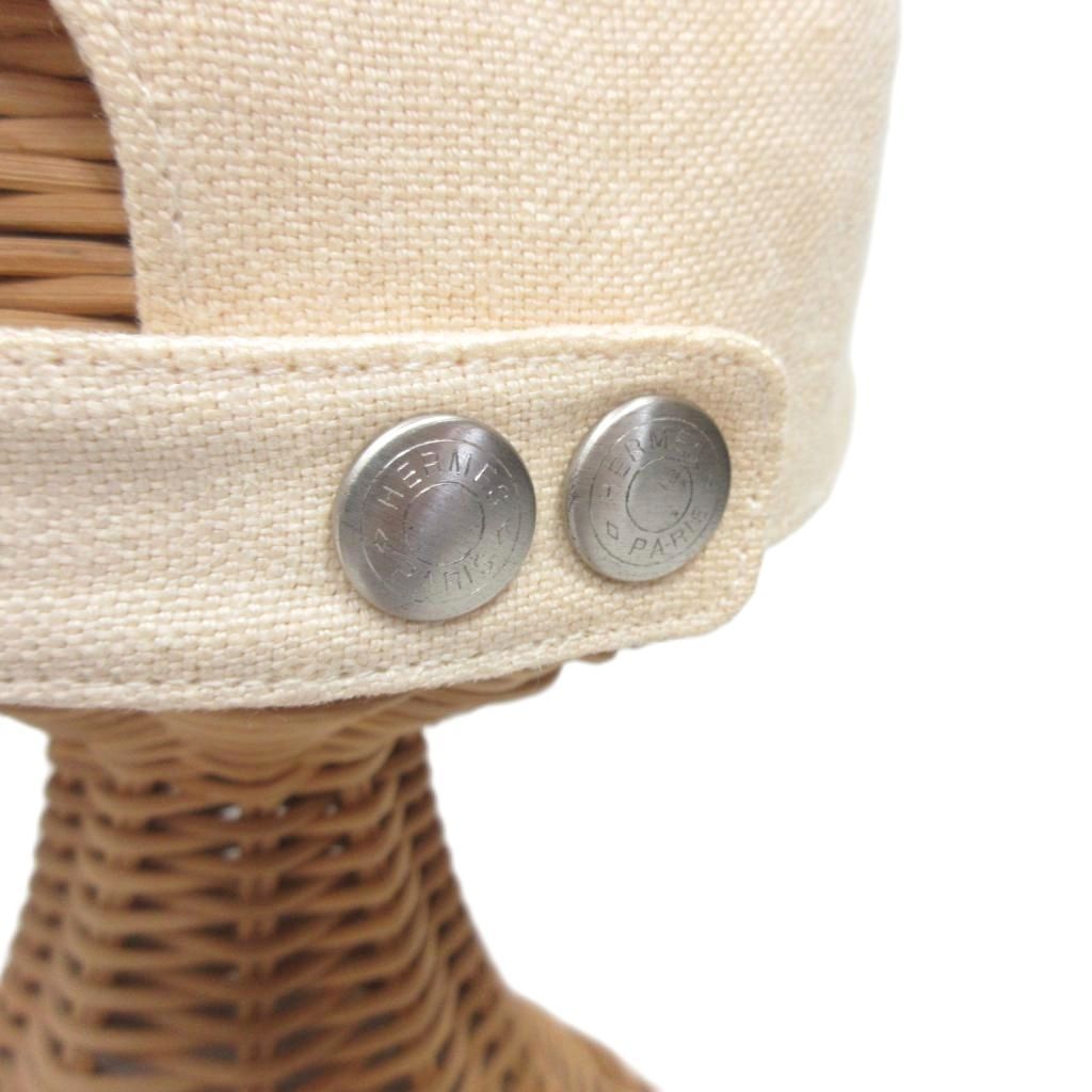 エルメス HERMES リネンキャンバス キャップ レザーパイピング 帽子 H