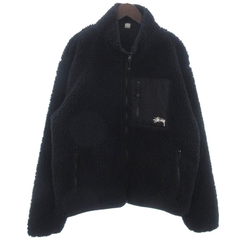 ステューシー STUSSY SHERPA REVERSIBLE JACKET シェルパ リバーシブル ジャケット ボア 黒 ブラック XL