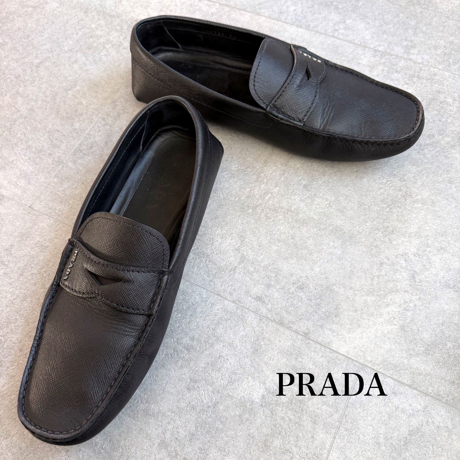 PRADA プラス サフィアーノレザー ロゴ ドライビングシューズ