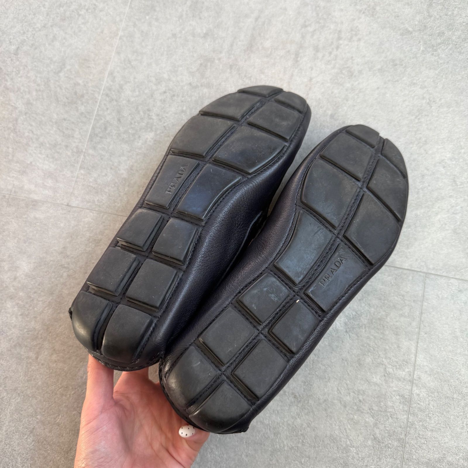 PRADA プラダ レザー ドライビングシューズ ロゴ ブラック 黒