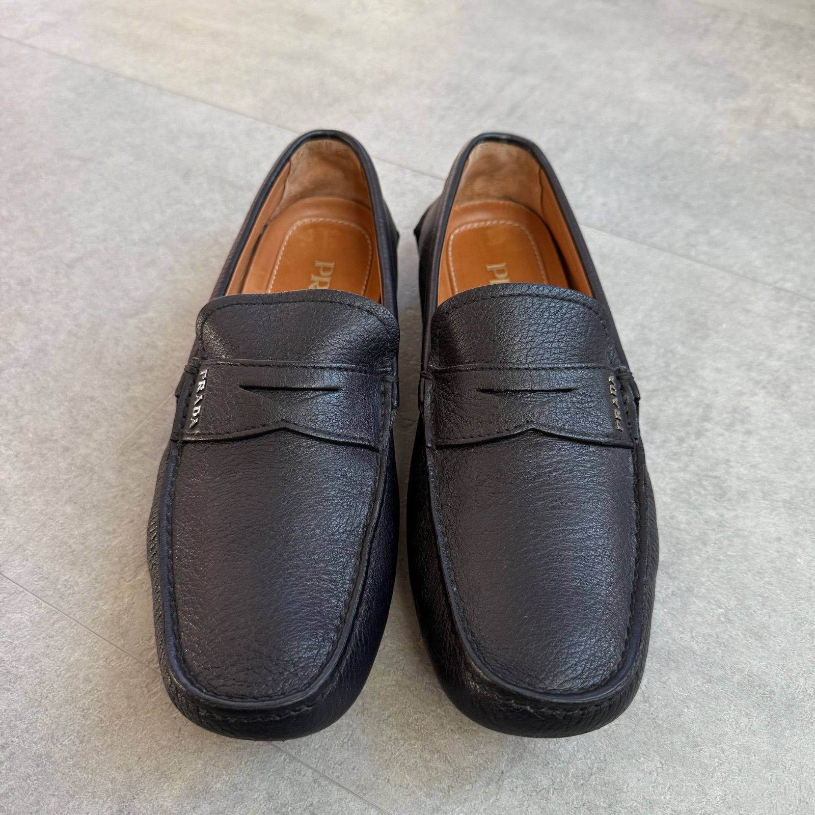 PRADA プラダ レザー ドライビングシューズ ロゴ ブラック 黒
