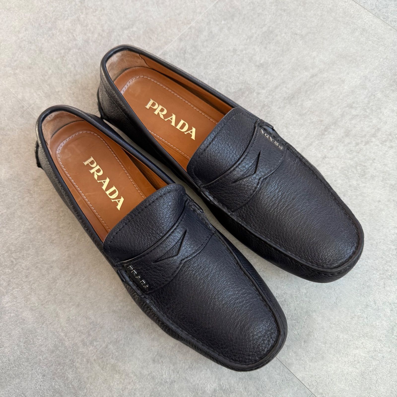 PRADA プラダ レザー ドライビングシューズ ロゴ ブラック 黒