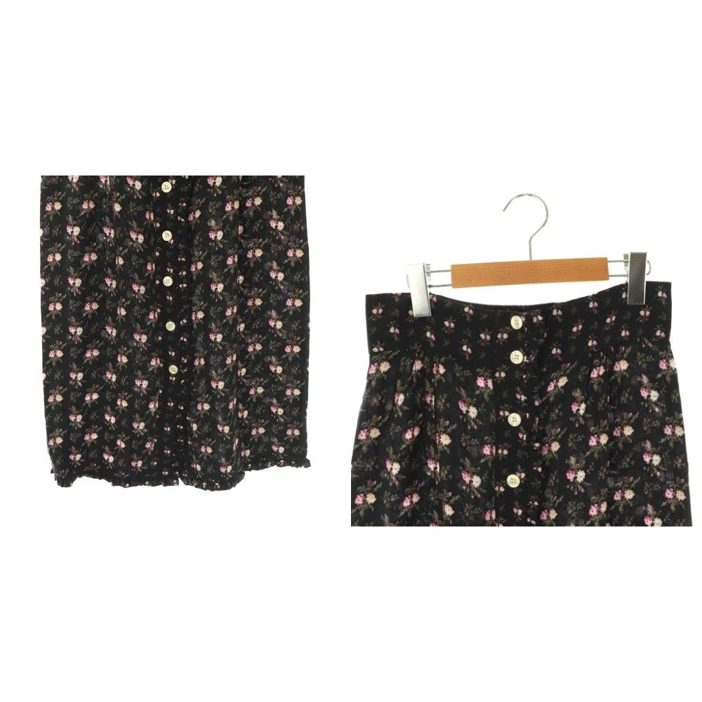 【中古】ルージュ セットアップ 花柄 レース ブラウス スカート 38 ブラック マルチカラー /DO ■OS レディース ルージュ Rouge セットアップ 花柄 レース ブラウス スカート 38