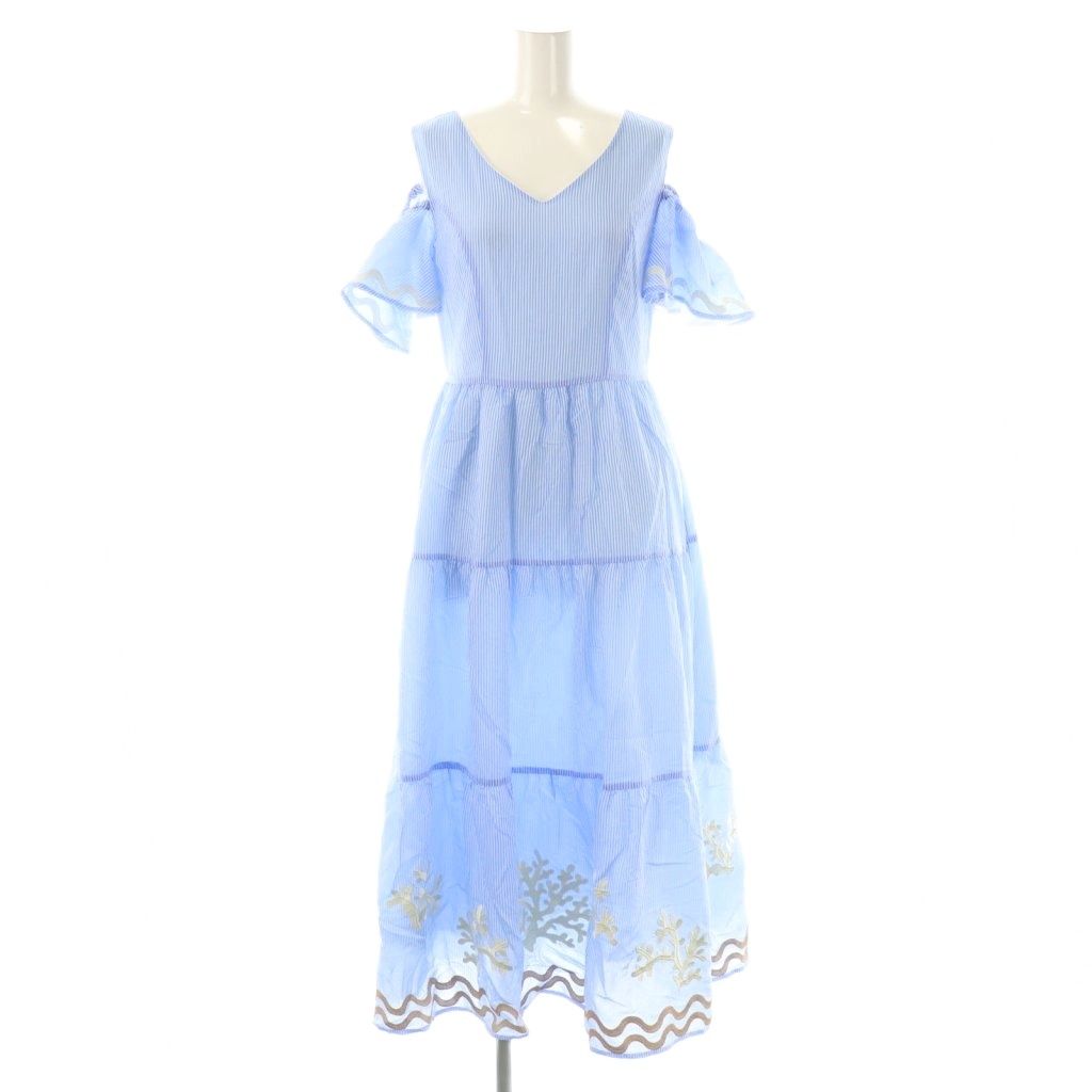 チェスティ Chesty オープンショルダー ストライプワンピース 1 ブルー