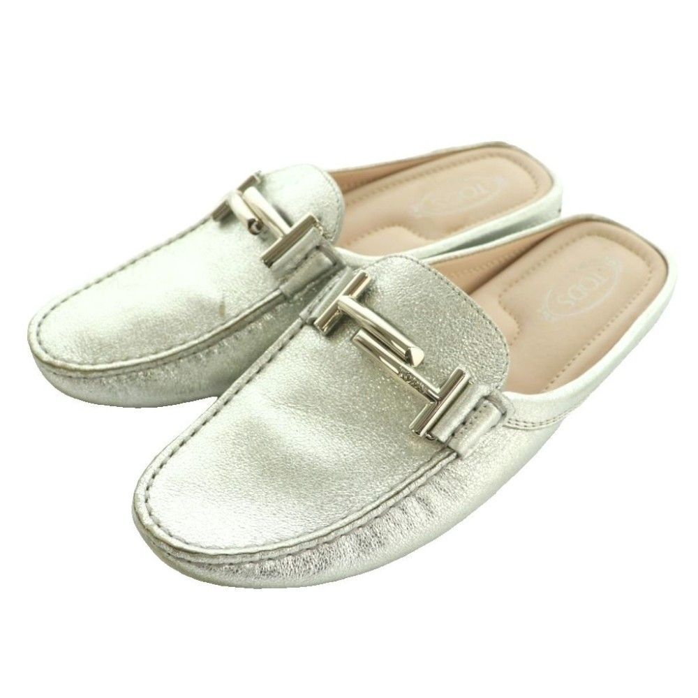 トッズ TOD S ミュール ドライビングシューズ スリッポン 36 銀色 シルバー SS OS