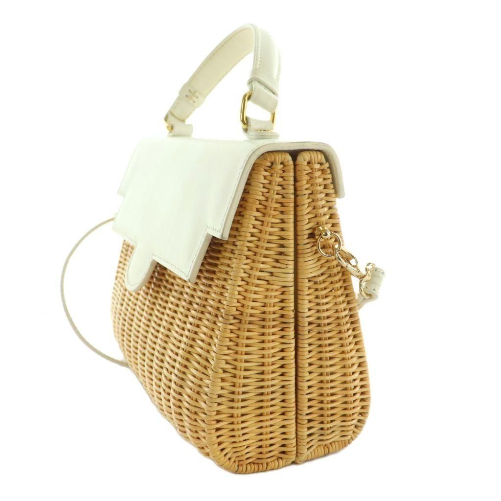 Tomaso Candria トマソカンドリア　籠バッグ ホワイトレザーに籐かご トマソカンドリア Tommaso Candria TOMMASO CANDRIA カゴバッグ 110 籐